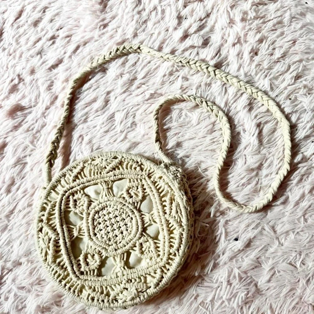 Boho Macrame Indie Cottage Core Artisan Structured Bag Minimalist Hippie Natural